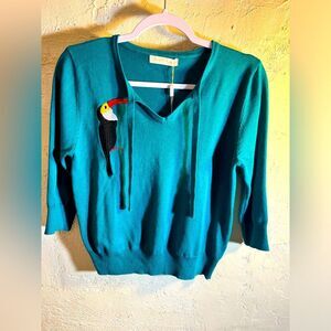 Vintage inspired NWT turquoise toucan sweater 
Size LG, boutique, lovely colors